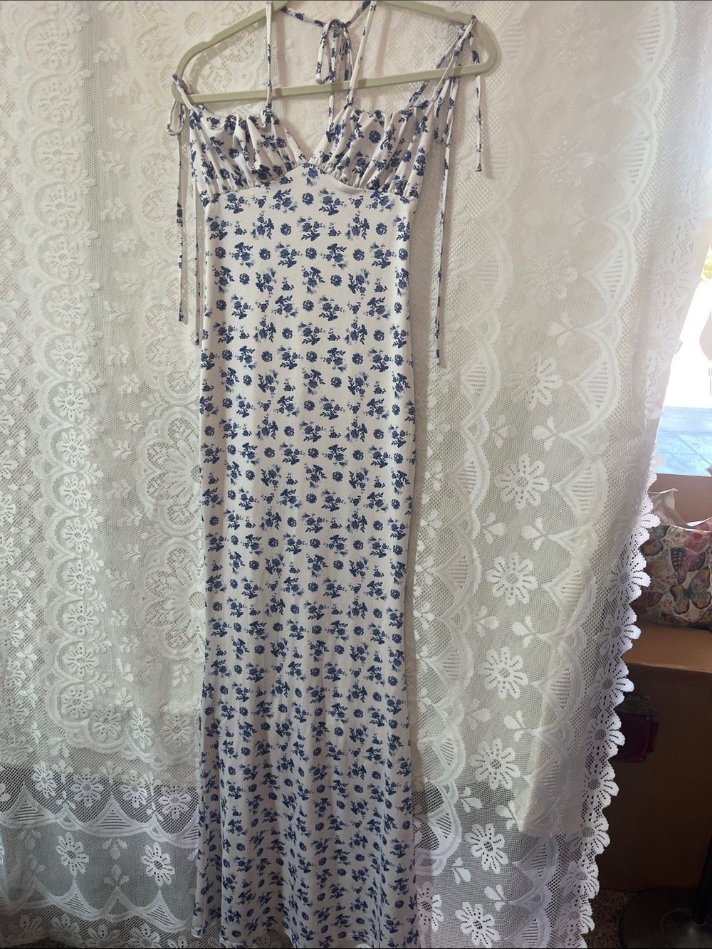Marthea Blue Floral Tie-Shoulder Maxi Dress - S